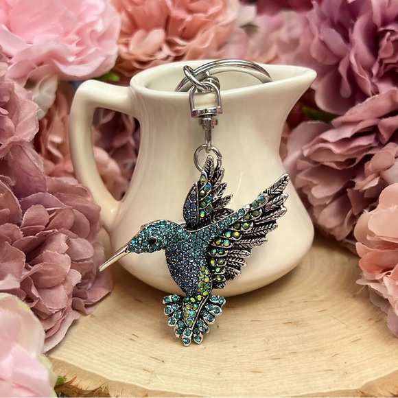 Beautiful Blue Crystal Hummingbird Keychain Charm - Picture 1 of 15